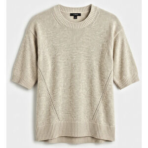 Banana Republic Knit Sweater Oatmeal Womens Small Short Sleeve Crew Neck Neutral